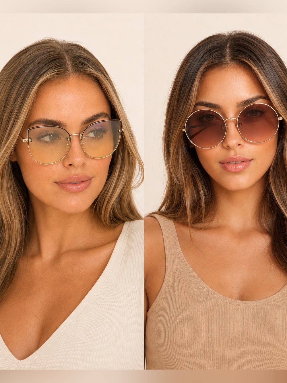 Lot of 2 Womens Oversized Sunglasses Gold Tone Cat Eye & Round Retro Boho Indie